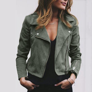 Jackets women 2019 Fashion Suede black Leather Coats Zip Up Biker Flight Motorcycle Biker Tops Streetwear Coat Outwear mujer