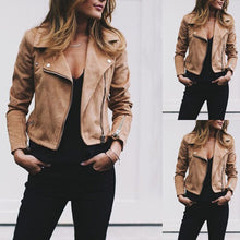 Load image into Gallery viewer, Jackets women 2019 Fashion Suede black Leather Coats Zip Up Biker Flight Motorcycle Biker Tops Streetwear Coat Outwear mujer