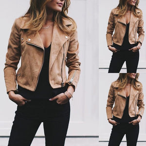 Jackets women 2019 Fashion Suede black Leather Coats Zip Up Biker Flight Motorcycle Biker Tops Streetwear Coat Outwear mujer