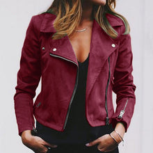 Load image into Gallery viewer, Jackets women 2019 Fashion Suede black Leather Coats Zip Up Biker Flight Motorcycle Biker Tops Streetwear Coat Outwear mujer