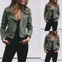 Load image into Gallery viewer, Jackets women 2019 Fashion Suede black Leather Coats Zip Up Biker Flight Motorcycle Biker Tops Streetwear Coat Outwear mujer