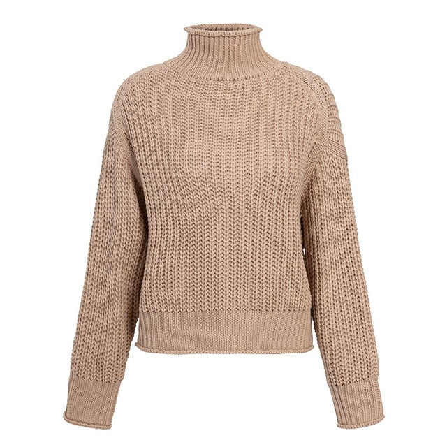 NLW Khaki Turtleneck Women Sweater Autumn Winter Long Sleeve  Jumper 2019 Knitted Loose Fashion Pullover Femme