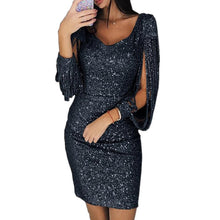 Load image into Gallery viewer, Womens Dress Ladies Cocktail Sequins Formal Fashion Party Bodycon Long Sleeves Sexy Slim Solid Tassel Dresses