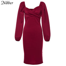 Load image into Gallery viewer, Nibber sexy pure V Neck off shoulder bodycon dress women autumn winter club party night red Elegant midi dress Mujer black dress