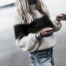 Load image into Gallery viewer, Long Sleeve Mohair Striped Sweater Women Pullovers 2019 Winter Autumn Casual Knitted Color Block Fuzzy Fluffy Sweater