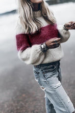 Load image into Gallery viewer, Long Sleeve Mohair Striped Sweater Women Pullovers 2019 Winter Autumn Casual Knitted Color Block Fuzzy Fluffy Sweater