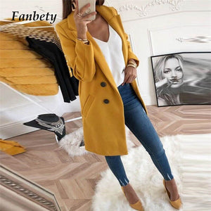 Fanbety 5XL Women Blend Coat Autumn Winter Turn-Down Collar Long Wool Female Jacket Coat Plus Size Female Coat Casual Windbreake