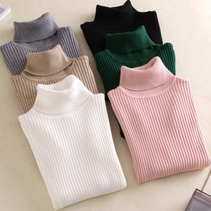 2019 New High Quality Fall Turtleneck Sweaters Women Solid Color Long Sleeve Sweaters Winter Knitted Casual Pullovers Top