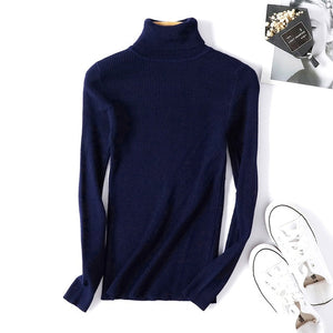 2019 New High Quality Fall Turtleneck Sweaters Women Solid Color Long Sleeve Sweaters Winter Knitted Casual Pullovers Top