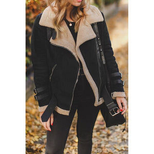 Women Suede Leather Jacket Winter Warm Thick Faux Fur Women Motorcycle Coat Zipper Plus Size Lapel Locomotive Jacket Overcoat