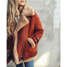 Load image into Gallery viewer, Women Suede Leather Jacket Winter Warm Thick Faux Fur Women Motorcycle Coat Zipper Plus Size Lapel Locomotive Jacket Overcoat