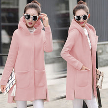 Load image into Gallery viewer, 2018 Autumn Winter Women&#39;s Fleece Jacket Coats Female Long Hooded Coats Outerwear Warm Thick Female Red Slim Fit Hoodies Jackets