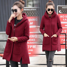 Load image into Gallery viewer, 2018 Autumn Winter Women&#39;s Fleece Jacket Coats Female Long Hooded Coats Outerwear Warm Thick Female Red Slim Fit Hoodies Jackets