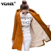 Load image into Gallery viewer, 2018 Autumn Winter Women&#39;s Fleece Jacket Coats Female Long Hooded Coats Outerwear Warm Thick Female Red Slim Fit Hoodies Jackets