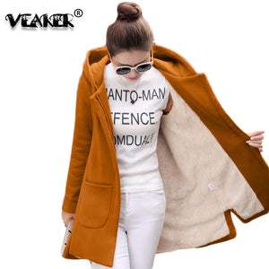 2018 Autumn Winter Women's Fleece Jacket Coats Female Long Hooded Coats Outerwear Warm Thick Female Red Slim Fit Hoodies Jackets