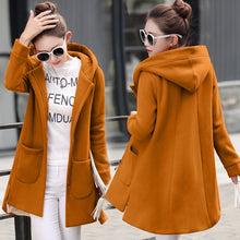 Load image into Gallery viewer, 2018 Autumn Winter Women&#39;s Fleece Jacket Coats Female Long Hooded Coats Outerwear Warm Thick Female Red Slim Fit Hoodies Jackets