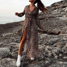 Load image into Gallery viewer, Women Summer Leopard Print Dress Fashion V-Neck Long Dress Sexy Nightclub Split Maxi Dress Womens Dresses New Arrivals