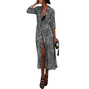 Women Summer Leopard Print Dress Fashion V-Neck Long Dress Sexy Nightclub Split Maxi Dress Womens Dresses New Arrivals